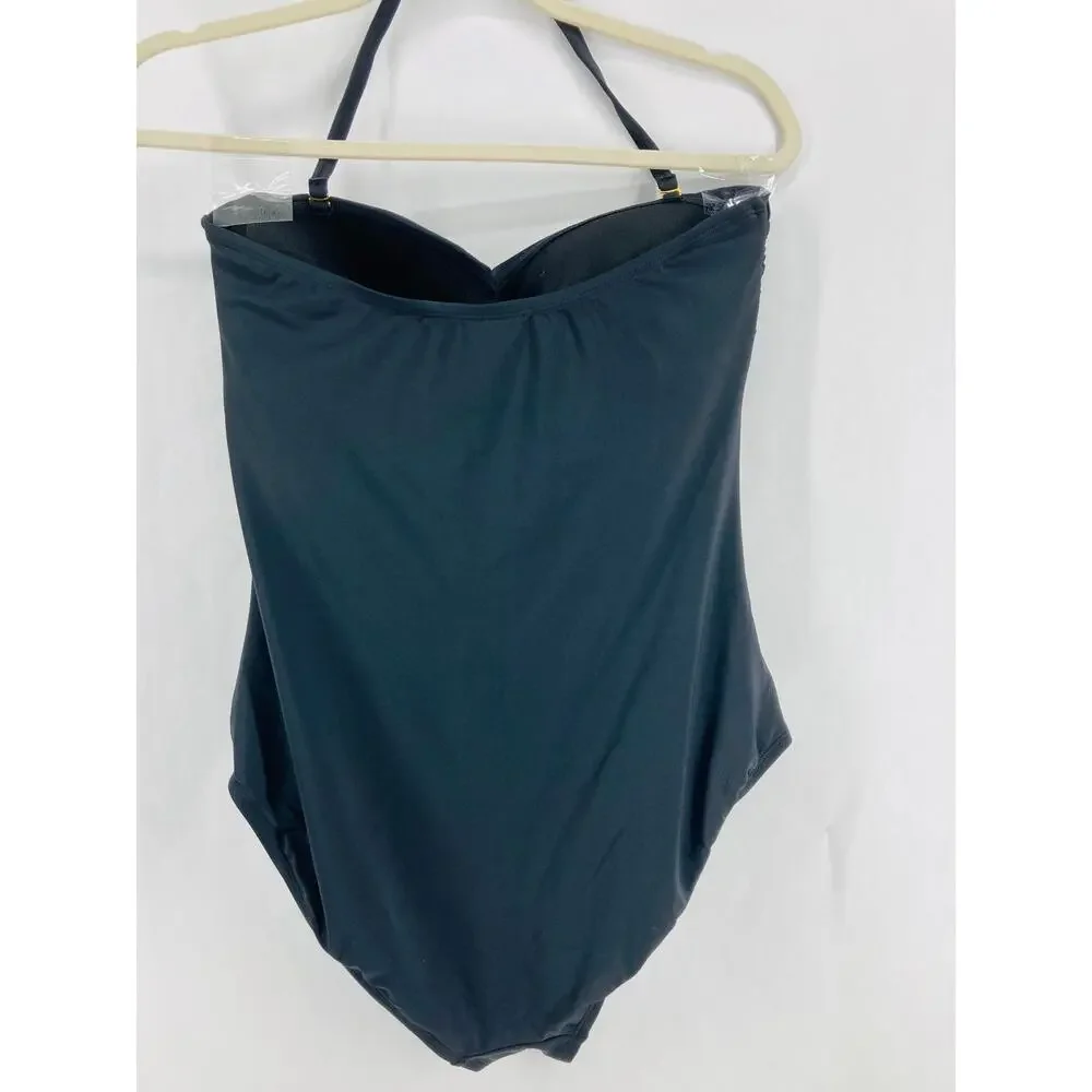 NWOT Unbranded Black Ruched One-Piece Halter Swim Bathing Suit Women's